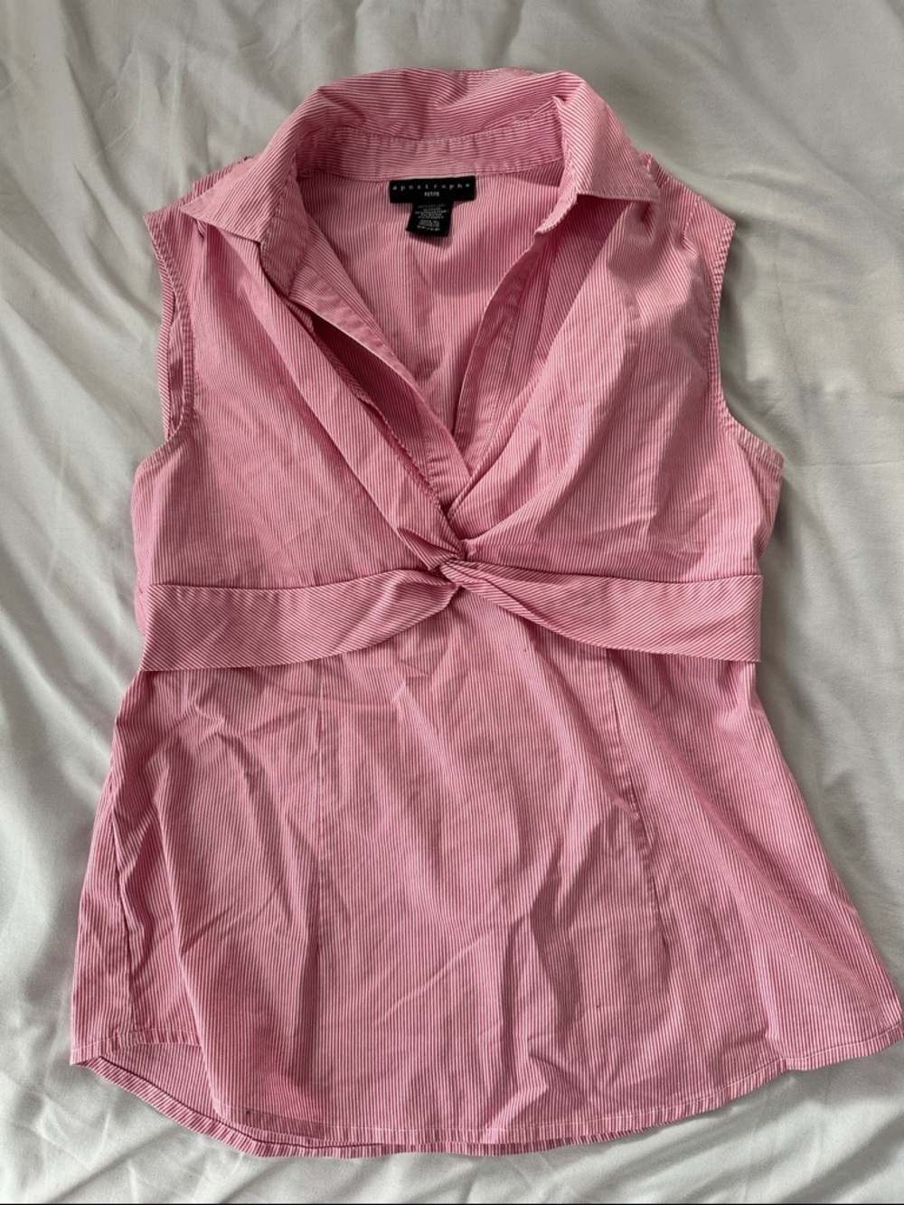 Apostrophe Pink Sleeveless Knot-Front Collared Blouse